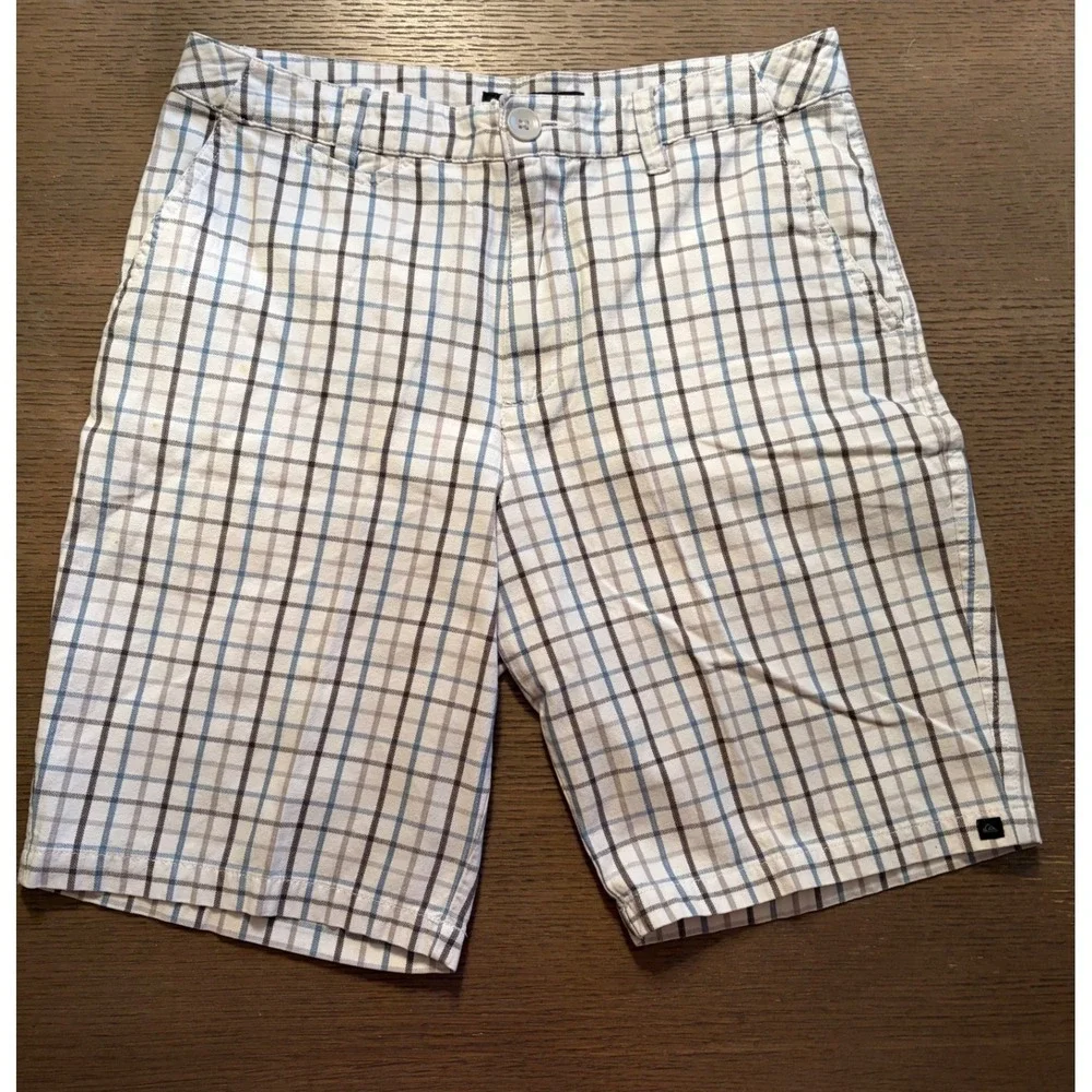 Quiksilver Mens Plaid Chino Shorts Size 29 White Blue N204962 Cotton Casual